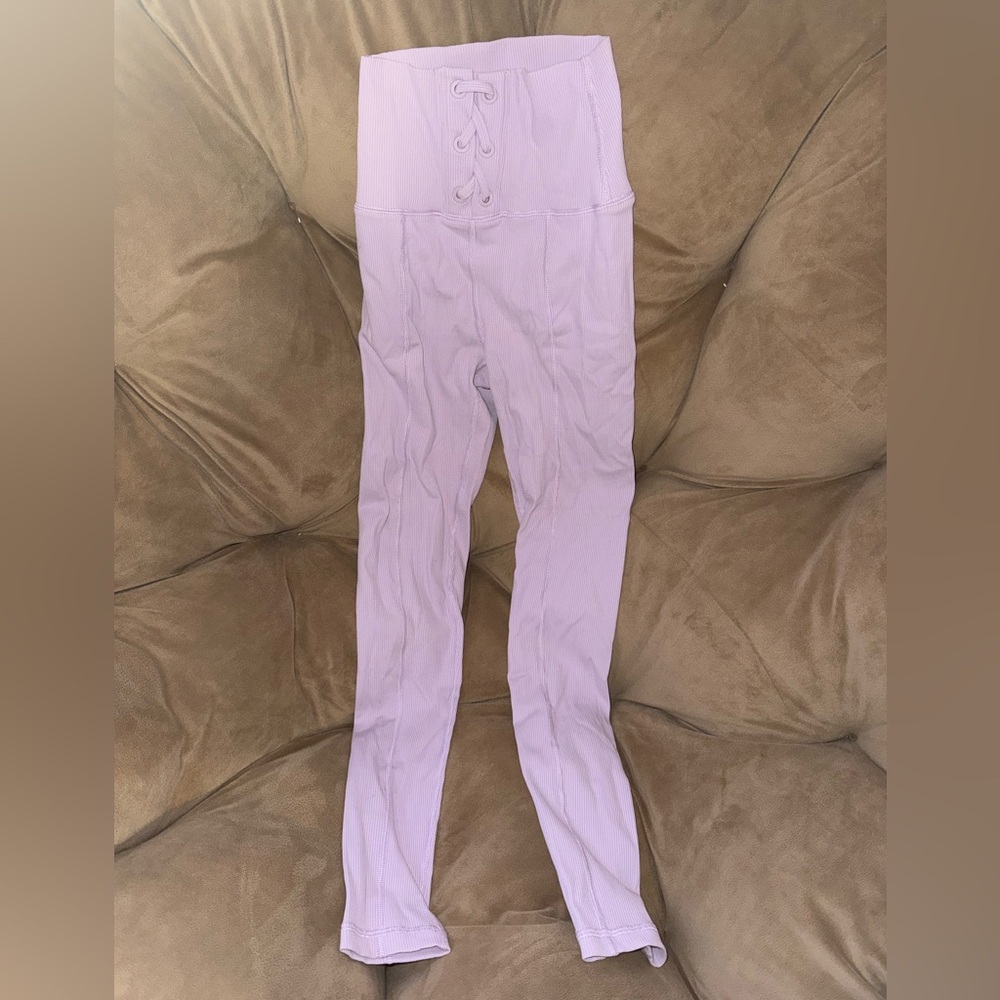 Aerie Offline Lilac Lace-Up Ribbed Leggings